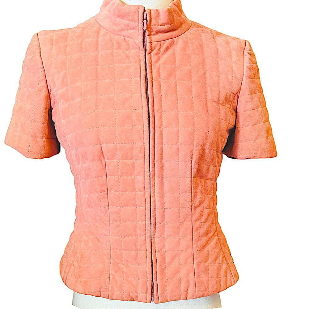 CHANEL peach quilted ss zip up jacket sz38 $699